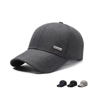Baseball Cap For Men Polyester Textured Fabric Metal Label Decor Adjustable Curved Brim Casual Outdoor Sport Sun Protection
