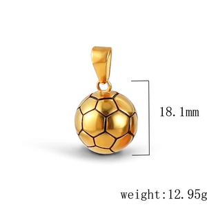 Golden soccer ball pendant detail showing 18.1mm height and 12.95g weight measurements