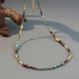Bohemian Beaded Necklace With Natural Stone African Turquoise Seed Beads Handmade Vintage Colorful Clavicle Chain For Women