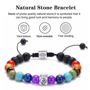 8MM Lava Stone Yoga Bracelet with Colorful Beads and Silver Om Symbol Charm