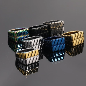 Men Stainless Steel Band Ring Tire Tread Texture Chain Pattern Industrial Punk Style Geometric Minimalist Jewelry