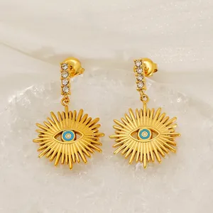 Orecchini A Lobo Malocchio Acciaio Inossidabile Placcato Oro 18K Con Strass Smalto Sole Gioielli Bohemian Per Donna