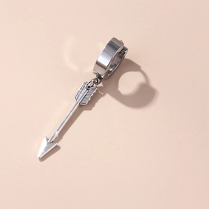 Minimalist silver stainless steel hoop earrings with arrow pendant for a punk hip hop style