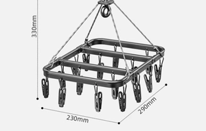 Detailed dimensions of the black rectangular multi-clip drying rack with windproof clips