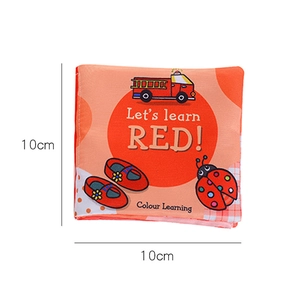 Detailed 10cm x 10cm red color learning soft cloth book showing fire truck and ladybug