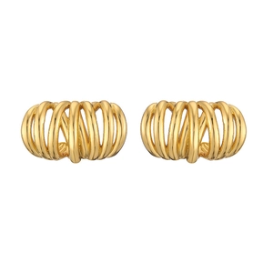 Polished gold-plated twisted coil earrings with minimalist geometric metal design