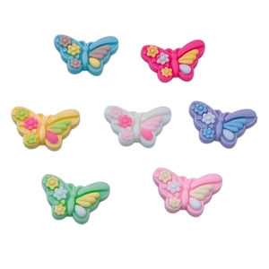 Colorful resin butterfly charms with 3D flower patterns for DIY hair accessories and shoes