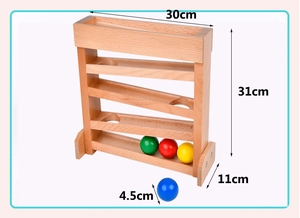 Dimensions of the wooden ball tracker toy with four colorful spheres and 30x31cm frame