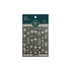 Bowknot butterfly nail art stickers in laser silver with lace patterns and text