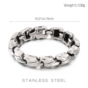 Detailed view of heavy stainless steel men's curb chain bracelet with 15mm width