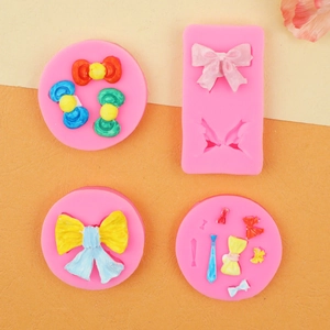 Detail der Silikonformen für Schleifen und Fondant-Kuchendeko für DIY-Backprojekte