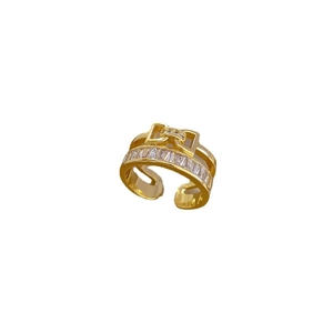 Adjustable gold plated bow knot ring for women with micro-pave cubic zirconia crystals