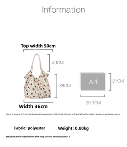 Dimensions détaillées du grand sac fourre-tout cerise avec guide de taille A4
