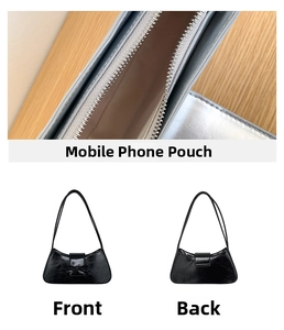 Detailansicht der schwarzen Lackleder-Schultertasche mit Schleife und Innenfach