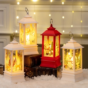 Christmas lantern LED night light with Santa and elk patterns on festive snow scene