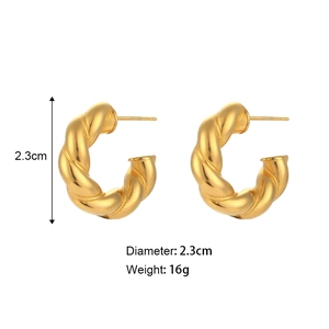 18K gold plated stainless steel chunky twisted rope hoop earrings, 2.3cm diameter size