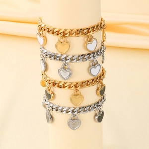 Ensemble de bracelets gourmette avec pendentifs cœur en émail plaqué or et argent
