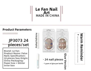 French stripe and blue wave pattern press on nails set with 24pcs and 1g glue