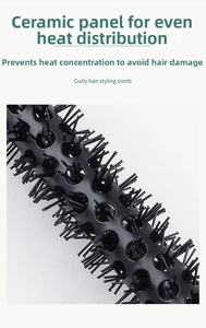Dettaglio del tubo in alluminio termoconduttore con setole sulla spazzola per capelli tonda