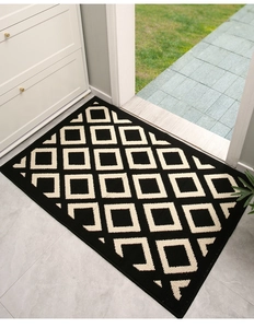 Detailed weave texture of geometric rectangular entrance door mat for home usage