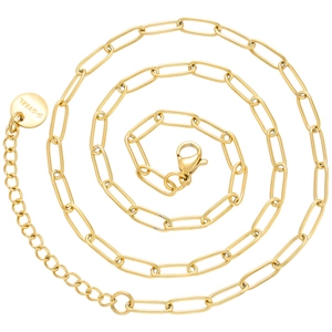 Detail of gold stainless steel chain necklace with lobster clasp and extension link