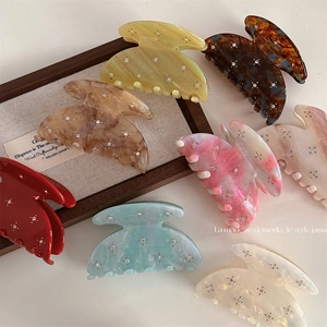 Acetate Hair Claw Clips With Star Rhinestones Elegant Marble Texture Shark Clip Korean Style Hair Accessories Women