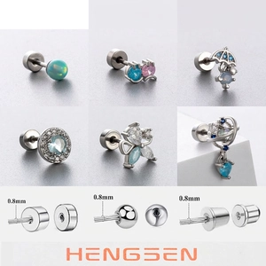 Titanium Steel Ear Cartilage Piercing Studs Screw Back Zircon Opal Planet Flower Umbrella Shapes Jewelry For Women