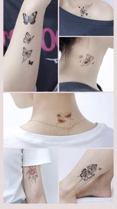 Waterproof temporary tattoo stickers with black and color butterflies for arms and neck