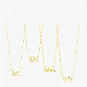 Collier Numéro D'ange En Argent Sterling 925 Plaqué Or 18K Chiffres Porte-Bonheur 111 333 444 777 Pendentif Zircon Femme