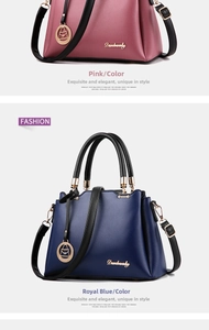 Pink and royal blue PU leather tote bags with pebble grain texture and shoulder straps