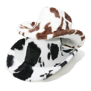 Chapeaux de cowboy en fausse fourrure avec motif vache pelucheux pour l'hiver