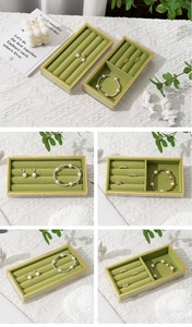 Green velvet jewelry tray with acrylic frame for rings earrings and bracelets display