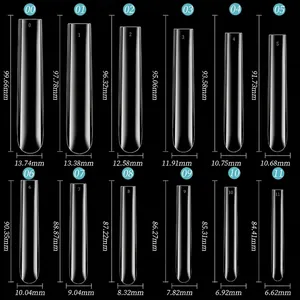 Guida alle taglie per unghie finte quadrate extra lunghe con 12 misure dettagliate