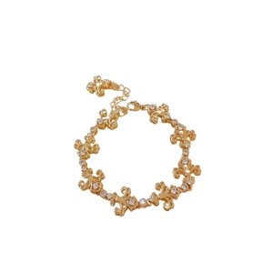 Vintage French style iris flower bracelet in gold finish with sparkling crystals