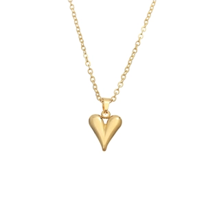 Polished gold stainless steel necklace with 3D heart pendant for women jewelry