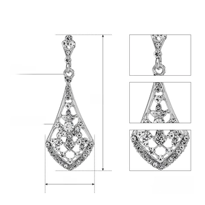 Classic silver-tone hollow drop earrings with Austria crystal insets and size dimensions
