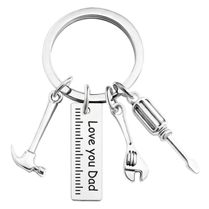 Silver Dad keychain with mini hammer wrench screwdriver tools for Father's Day gift
