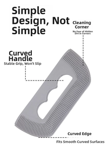 Close-up of gray silicone pet hair remover tool with ergonomic handle and brush edges