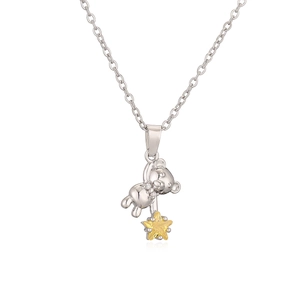 Minimalist silver teddy bear necklace with a sparkling yellow star zircon pendant