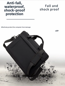 Close-up of waterproof laptop bag showing fall protection and shockproof features