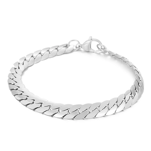 Sleek silver stainless steel Cuban curb chain bracelet with lobster clasp for men