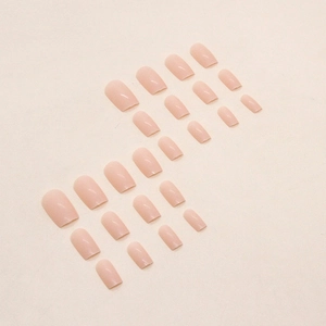 Pink nude square press-on nails set with 24 pieces of soft matte medium long false nails