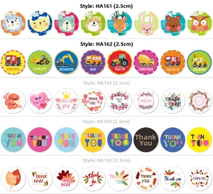 Detail view of 2.5cm Happy Birthday and Thank You round adhesive sealing stickers