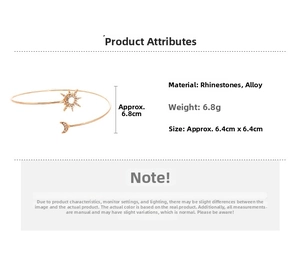 Detailed size specifications and weight of the sun and moon rhinestone open bracelet