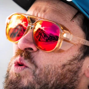 Polarized night vision sports sunglasses with orange frame and red mirrored lenses