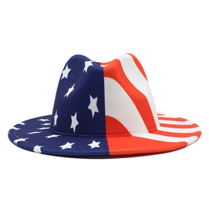 Chapeau Fedora Drapeau USA Étoiles Et Rayures Patriotique Large Bord Jazz Cap Polyester Coton Feutre Pour Fête Hommes Femmes