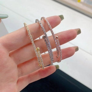 S925 sterling silver pave crystal bangle bracelet in gold, silver and rose gold colors