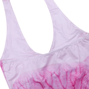 Detail of pink tie-dye halter neck maxi dress with deep V-neckline and high-quality stitching