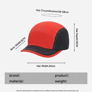 Quick-dry patchwork baseball cap with orange front and black grid side panels