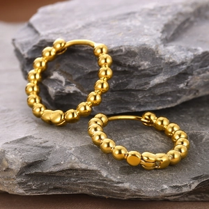Luxurious 18k gold plated beaded square hoop earrings made of durable titanium steel